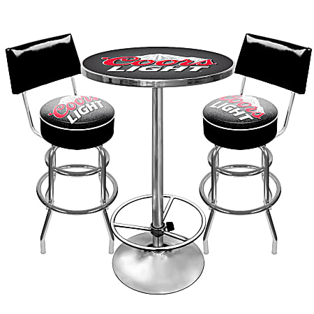 Trademark Global Ultimate Game Room Coors Light Pub Table With 2 Bar Stools, Black/Chrome