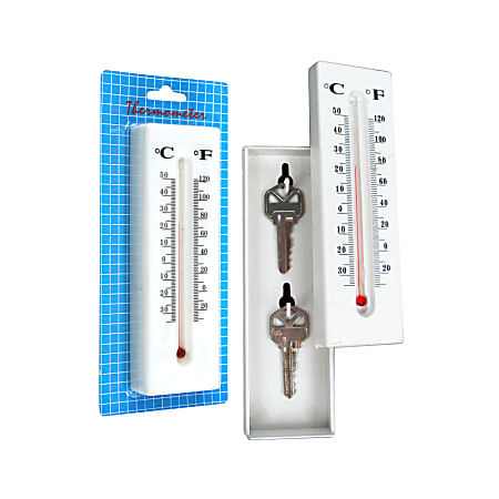 Trademark Global Home Collection Hide-A-Key Thermometer 2-Key Holder, 6 3/8" x 2" x 1", White