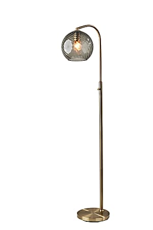 Adesso Camden Floor Lamp, 58-1/4”H, Smoked Swirled Glass Shade/Antique Brass Base