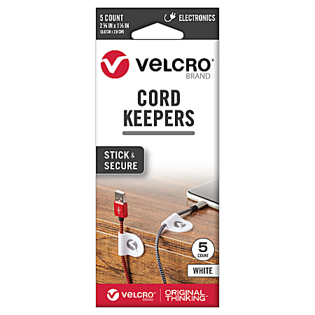 VELCRO® Brand Cord Keepers, 2-5/8” x 1-1/8”, White, Pack Of 5 Keepers