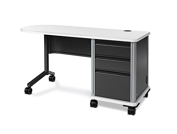 HON® SmartLink™ Single Pedestal-Right Teacher Workstation, 30" x 24" x 60", Charcoal/Silver