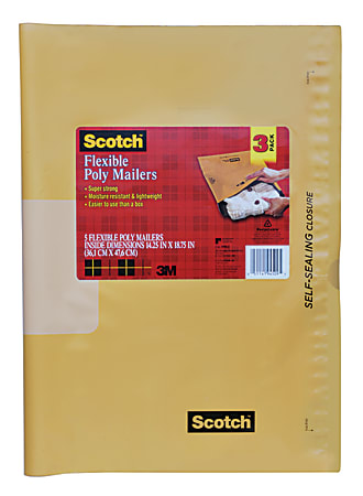 Scotch® Flexible Poly Mailers, 14 1/4" x 18 3/4", Pack Of 3