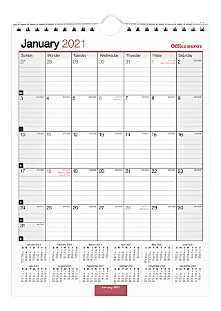 Office Depot Brand Monthly Wall Calendar 8 x 11 White January To