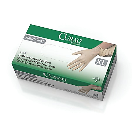 CURAD® Powder-Free Vinyl Exam Gloves, X-Large, White, 130 Gloves Per Box, Case Of 10 Boxes