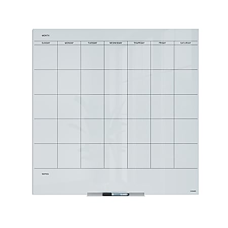 U Brands® Frameless Floating Non-Magnetic Glass Dry-Erase Monthly Calendar Board, 36" X 36", Frosted White (Actual Size 35" x 35")