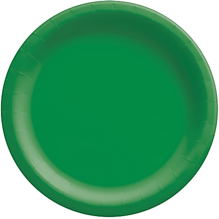 Amscan Round Paper Plates, Festive Green, 6-3/4”, 50 Plates Per Pack, Case Of 4 Packs