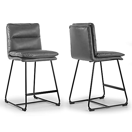 Glamour Home Aulani Faux Leather Counter Height Stools With Puffy Cushions, Gray, Set Of 2 Stools