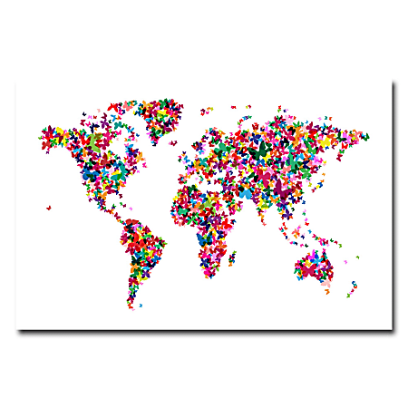 Trademark Fine Art Giclee Print On Canvas, Butterflies World Map II By Michael Tompsett, 18"H x 24"W