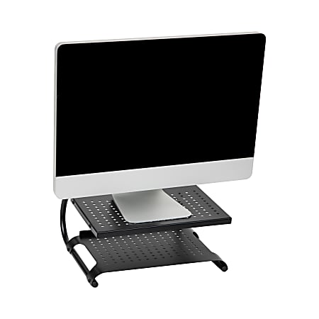 Mind Reader Elevate Collection Metal 2-Tier Monitor Stand with Lower Shelf, 6"H x 12.5"W x 14"L, Black