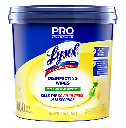 Lysol Disinfecting Wipe Bucket w/Wipes - Lemon & Lime Blossom Scent - 8" Length x 6" Width - 800 Each - White