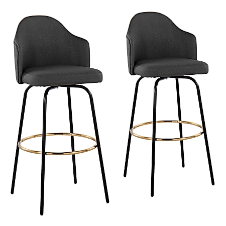 LumiSource Ahoy Fixed-Height Bar Stools, Charcoal/Black/Gold, Set Of 2 Stools