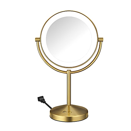Conair® Halo Double-Sided Lighted Vanity Makeup Mirror, 8-1/2”H x 8-1/2”W x 8-1/2”D, Brushed Brass
