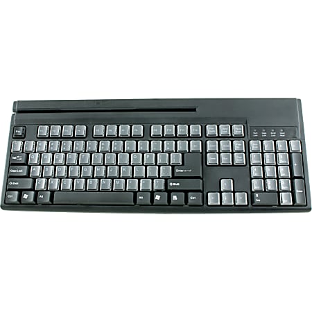 Wasp WKB1155 POS Keyboard - QWERTY Layout - Magnetic Stripe Reader - USB - Black, Gray