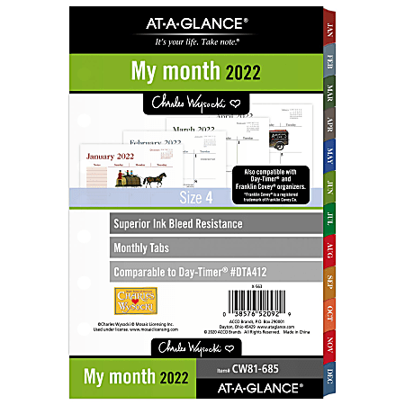 AT-A-GLANCE® Charles Wysocki Monthly Planner Calendar Refill, Junior-Size, White, January To December 2022, CW81-685