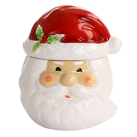 Gibson Home Joyful Santa Durastone Cookie Jar, 6-3/4”H x 5-1/2”W x 5”D, Red/White