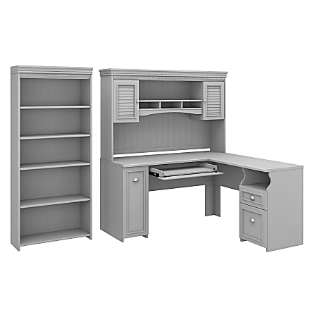 Bush Furniture Fairview 60"W L-Shaped Desk With Hutch And 5-Shelf Bookcase, Cape Cod Gray, Standard Delivery