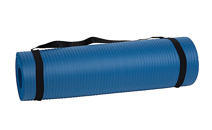 Mind Reader NBR Yoga Mat With Strap, 1/2"H x 24"W x 72"D, Blue