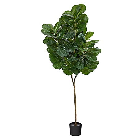 Nearly Natural Fiddle Leaf Fig 72”H Artificial Tree With Planter, 72”H x 11”W x 11”D, Green/Black