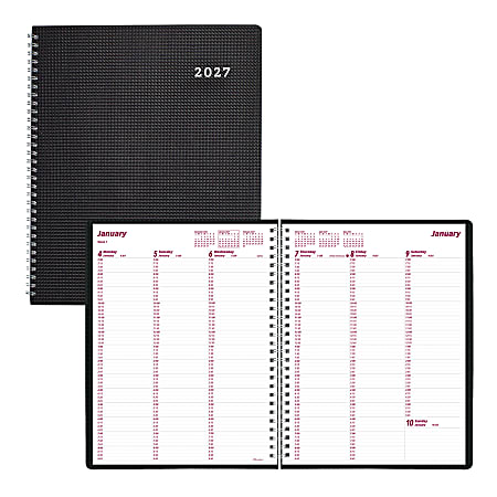 2027 Brownline® DuraFlex Weekly Appointment Planner, 11" x 8-1/2", 100% Recycled, Black, January To December, CB950V.BLK, Total Qty 1