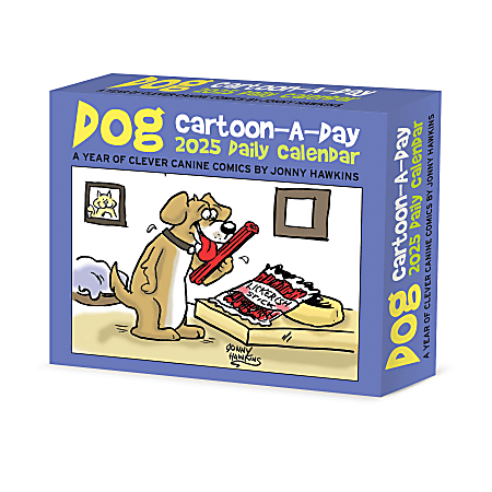 2025 Willow Creek Press Daily Box Calendar, 5-1/2” x 6-1/4”, Dog Cartoon-a-Day by Jonny Hawkins, January To December, 40805