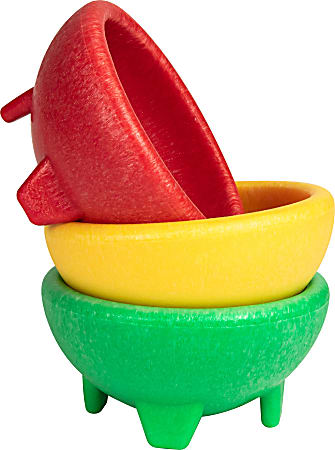 Taco Tuesday 3-Piece Plastic Salsa Bowl Set, Red/Yellow/Green
