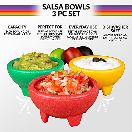 Taco Tuesday 3 Piece Plastic Salsa Bowl Set RedYellowGreen