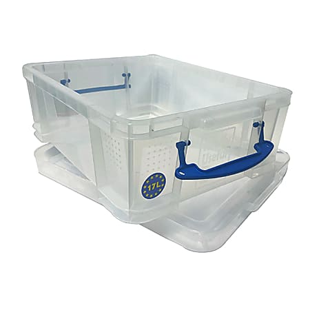 Really Useful Box® Plastic Storage Container With Built-In Handles And Snap Lid, 17 Liters, 18 7/8" x 15 3/8" x 8", Clear