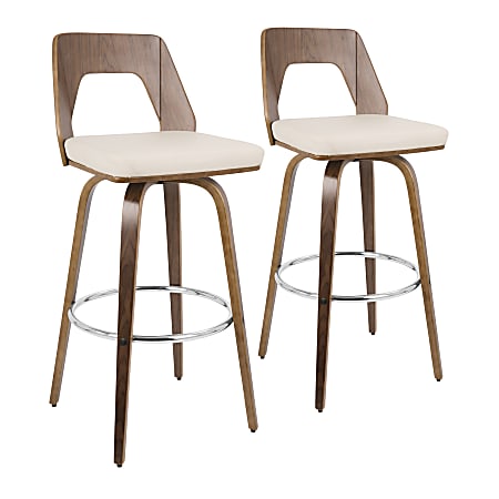 LumiSource Trilogy Bar Stools, Walnut/Cream, Set Of 2 Stools