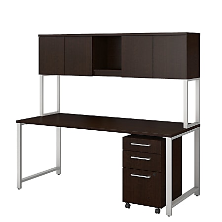 Bush Business Furniture 400 Series Table Desk With Hutch And 3 Drawer Mobile File Cabinet, 72"W x 30"D, Mocha Cherry, Premium Installation