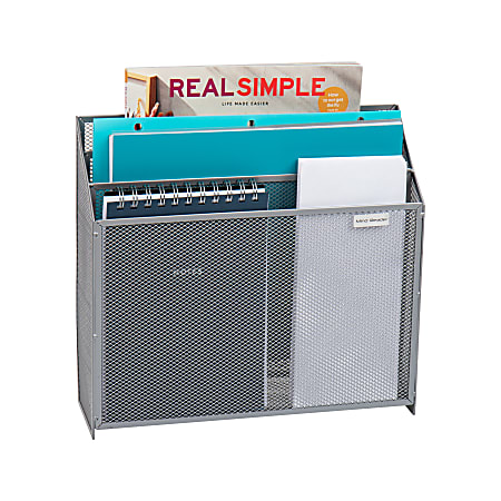 Mind Reader 3 Compartment Vertical File Storage, 11-1/2”H x 3-3/4”W x 12-1/2”D, Silver