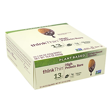 thinkTHIN Plant-Based Sea Salt Chocolate Almond High Protein Bars, 1.94 Oz, Box Of 10 Bars