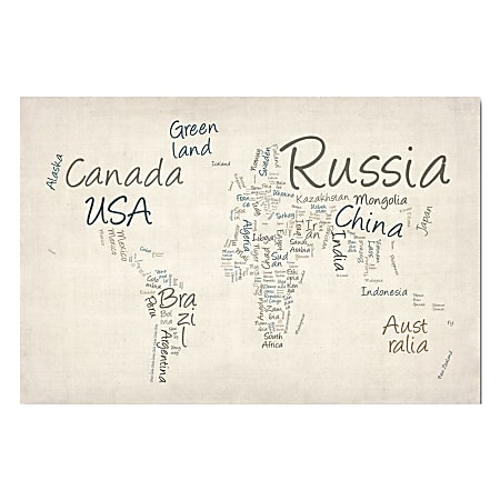 Trademark Fine Art Giclee Print On Canvas, Typography World Map By Michael Tompsett, 18"H x 24"W
