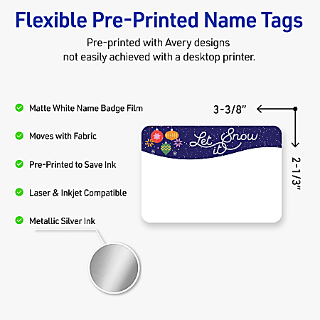 Avery Printable Christmas Adhesive Name Badges Rectangle 94366 2 13 x 3 ...