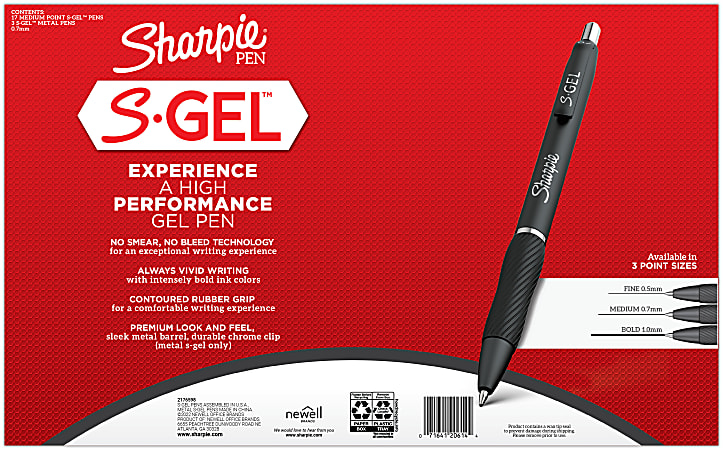 S-Gel Gel Pens, Fine Point (0.5mm), Assorted Colors, 4 Per Pack, 3 Packs