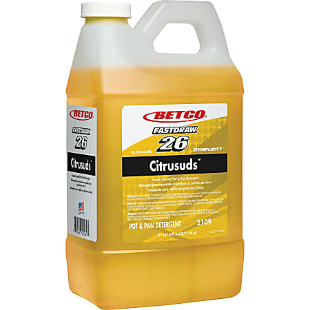 Betco Symplicity Citrusuds Pot/Pan Detergent - FASTDRAW 26 - Concentrate Liquid - 67.6 fl oz (2.1 quart) - Lemon Scent - 1 Each - Yellow