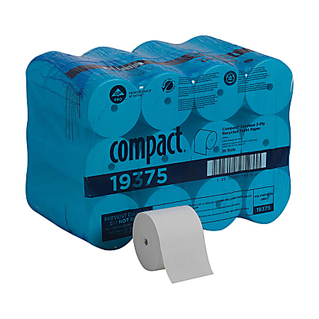 Compact® Coreless Toilet Paper, 2-Ply, 4" x 3.8" Sheets, 100% Recycled Fiber, White, 1000 Sheets, 36 Rolls per Case