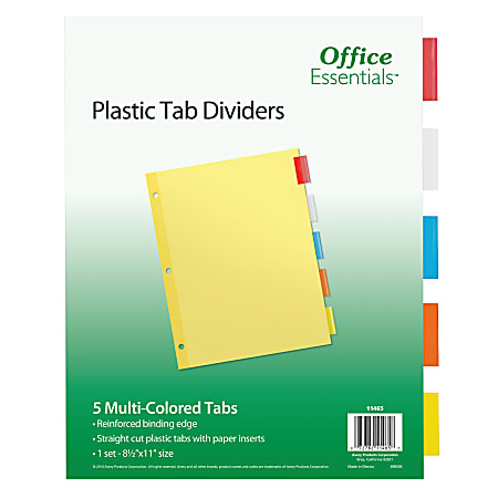 Avery® Office Essentials Insertable Dividers, 5-Tab, 8 1/2" x 11", Buff/Clear