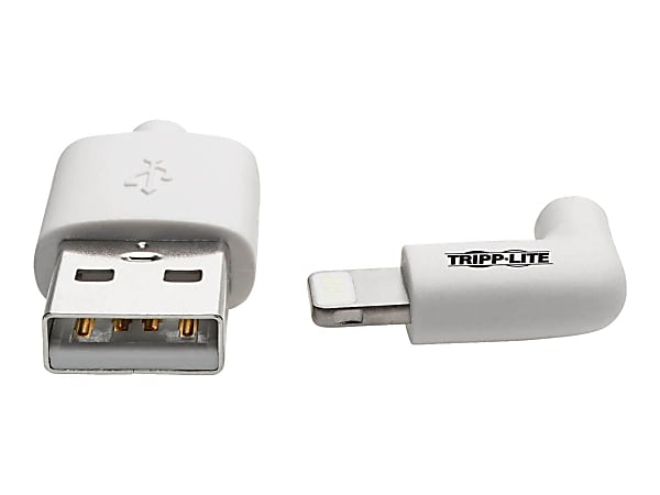 Tripp Lite Lightning to USB Sync Charge Cable Right-Angle for iPhones iPads Apple White 3ft 3' - 1 x Lightning Male Proprietary Connector - MFI - Nickel Plated Connector - Gold Plated Contact - White