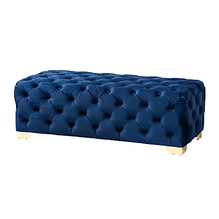 Baxton Studio Glam And Luxe Velvet Button-Tufted Bench Ottoman, Royal Blue/Gold