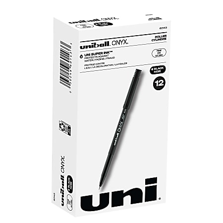 uni-ball® Onyx® Rollerball Pens, Fine Point, 0.7 mm, Black Barrel, Black Ink, Pack Of 12