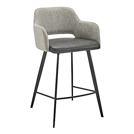 Eurostyle Desi Faux Leather/Fabric Swivel Counter Stool With Back, Gray/Dark Gray/Black