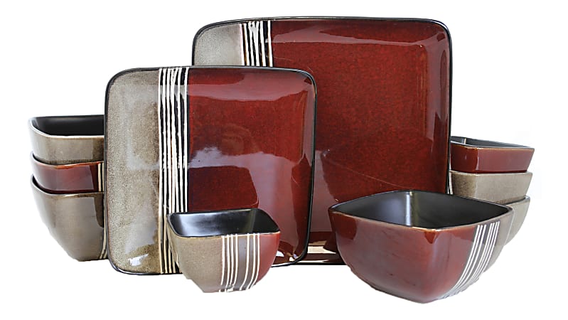 Elama 16-Piece Stoneware Dinnerware Set, Downtown Loft