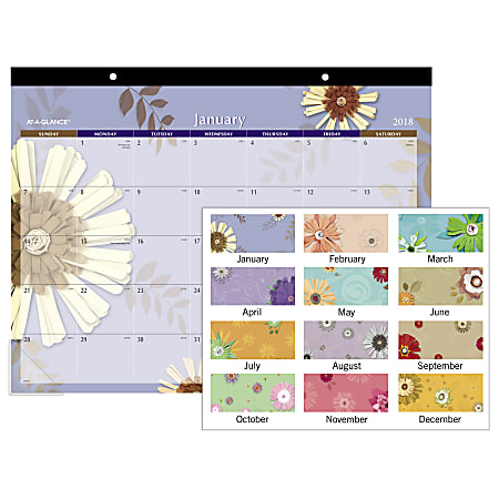 AT-A-GLANCE® Visual Organizer Paper Flowers Monthly Desk Pad Calendar, 22" x 17", January to December 2018 (5035-18)