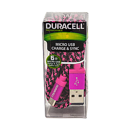 Duracell® Fabric Micro USB Cable, 6', Black/Pink, LE2241