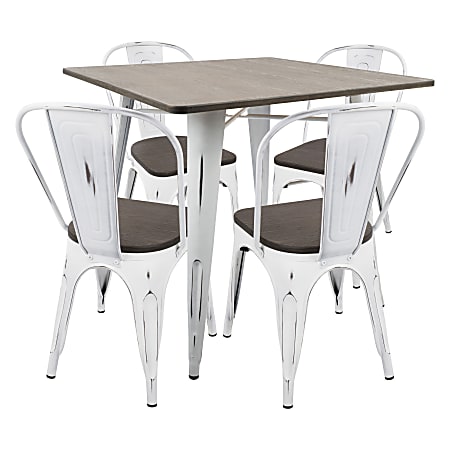 Lumisource Oregon Industrial Farmhouse Dining Table With 4 Dining Chairs, Vintage White/Espresso