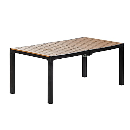 Inval Madeira Indoor And Outdoor Rectangular Plastic Patio Dining Table, 29-1/8” x 70-7/8”, Black/Teak Brown