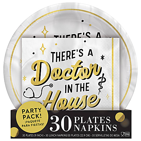 Amscan Doctor Med School Graduation Plates And Napkins 60-Piece Value Packs, 9", Multicolor, Set Of 2 Packs