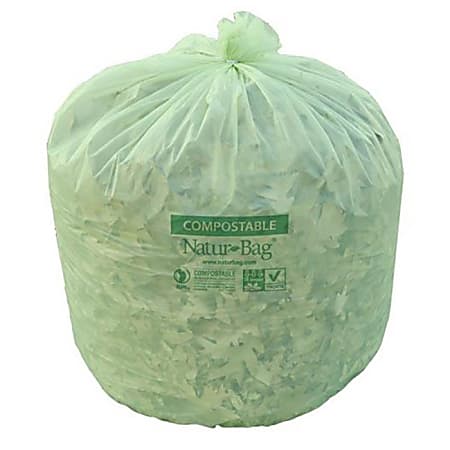 Natur Bag Compostable Trash Liners, 13 Gallons, Green, 25 Liners Per Box, Case Of 10 Boxes