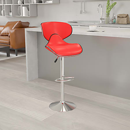 Flash Furniture Cozy Mid-Back Adjustable Bar Stool, Gray/Red