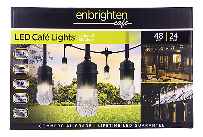 Enbrighten LED Café Lights, 48&#x27;, Indoor/Outdoor, Black